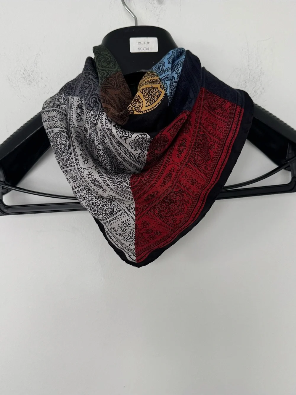 Vintage Pure Silk Hand Rolled Scarf Made in Italy Colorblock Paisley Bandana